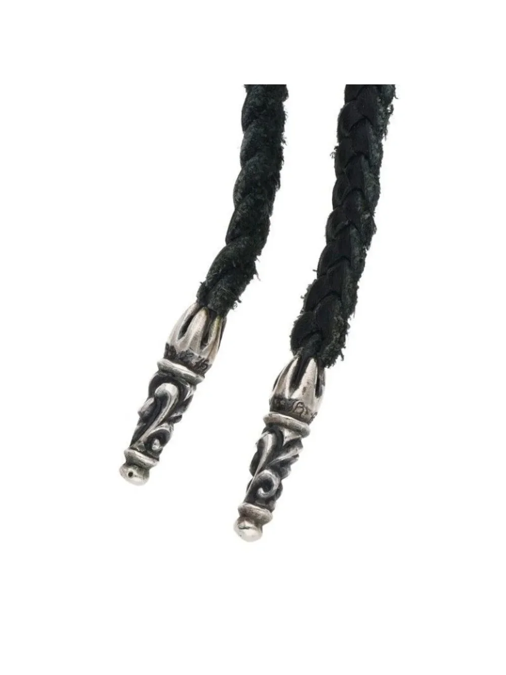 Chrome Hearts Leather Braid Scroll Blade Silver Necklace